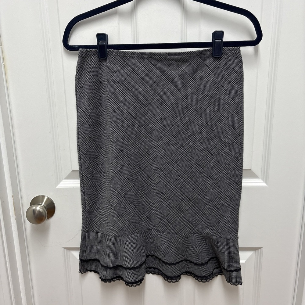 Express Gray Plaid Pencil Ruffle Tiered MIDI Skirt‎ - Size Small